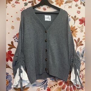 Sam Edelman M Very Oversized Loose Button Cinched Sleeve Preppy Fall Cardigan